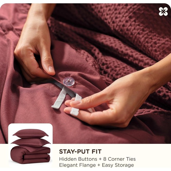 Bedsure NWT KING 100% Cotton Waffle Weave Duvet Cover + 2 Shams - Picture 4 of 9